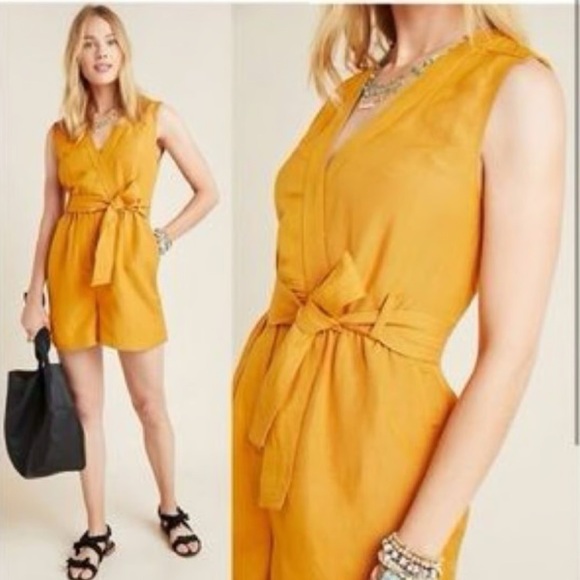 Maeve Anthropologie Mustard Yellow Romper | size 4 - Picture 1 of 5